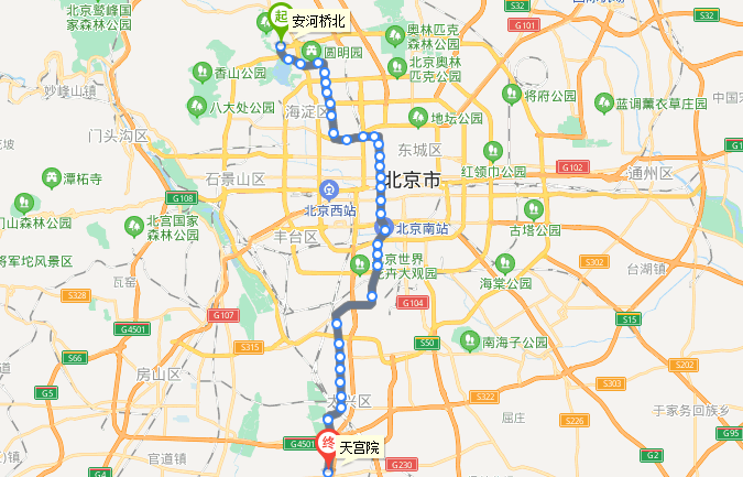 北京地铁4号线线路图（北京地铁十号线到四号线）