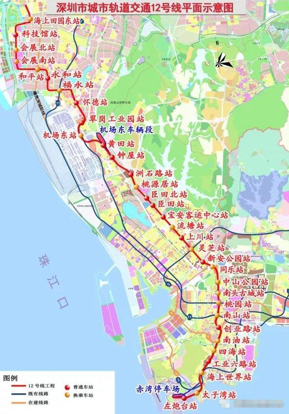 深圳地铁12号线高清图,正在规划中的深圳地铁12号线哪些站台可以换乘到世界之窗（宝安的那些站台）